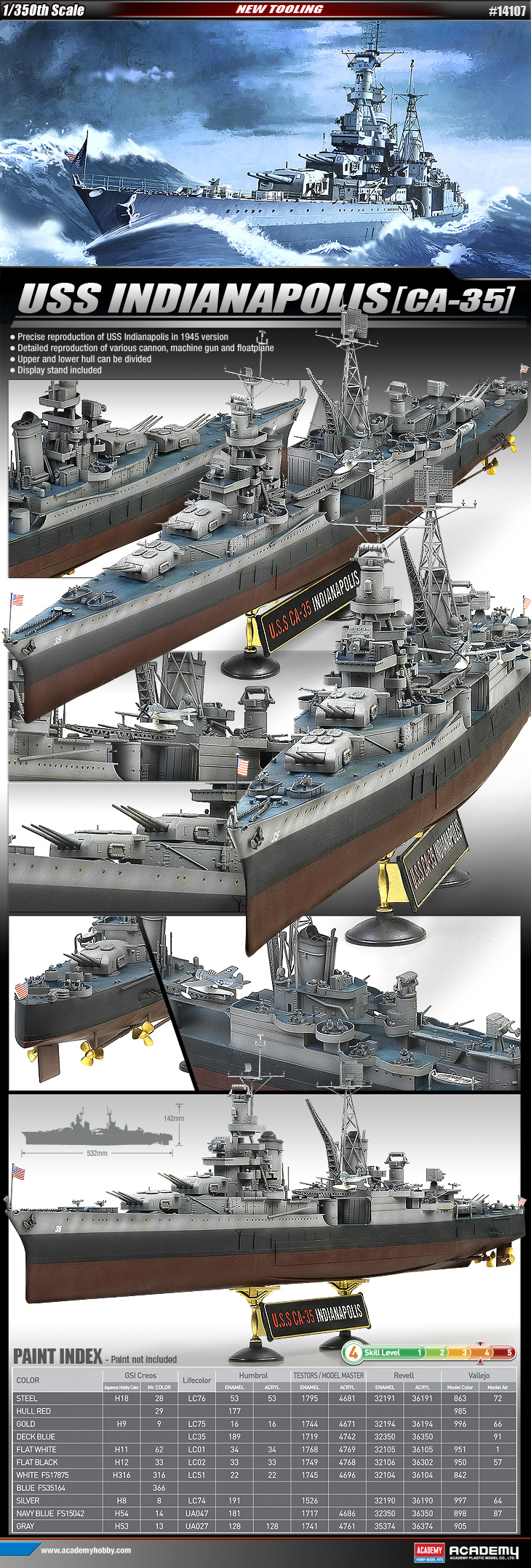 1/350] 14107 USS CA-35 INDIANAPOLIS - ACADEMY PLASTIC MODEL