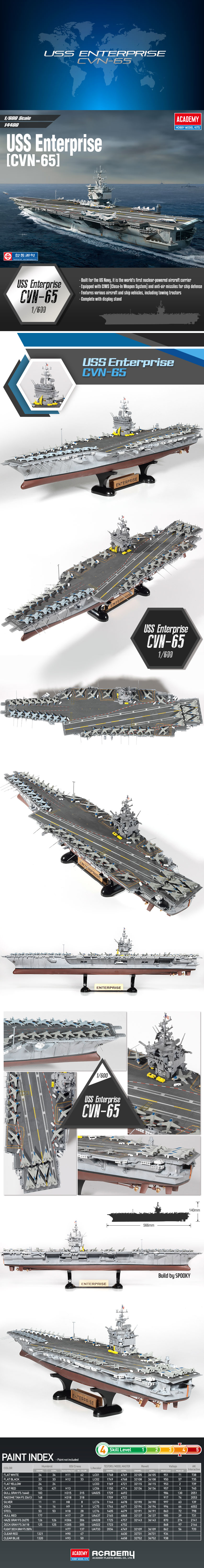 Academy USS Enterprise CVN-65 Aircraft Carrier Plastic Model Kits 1/600  Scale